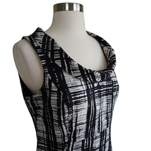 Ann Taylor Womens Cowl Neck Sheath‎ Dress Size 8 Black White Abstract Print Work - Picture 4 of 10